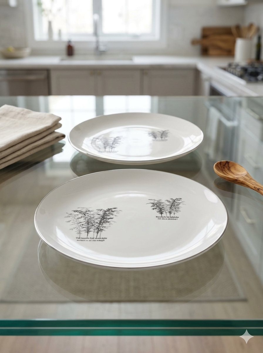 Set Đĩa Fukagawa cổ từ những năm 1920 họa tiết tre bạc, vàng cao cấp