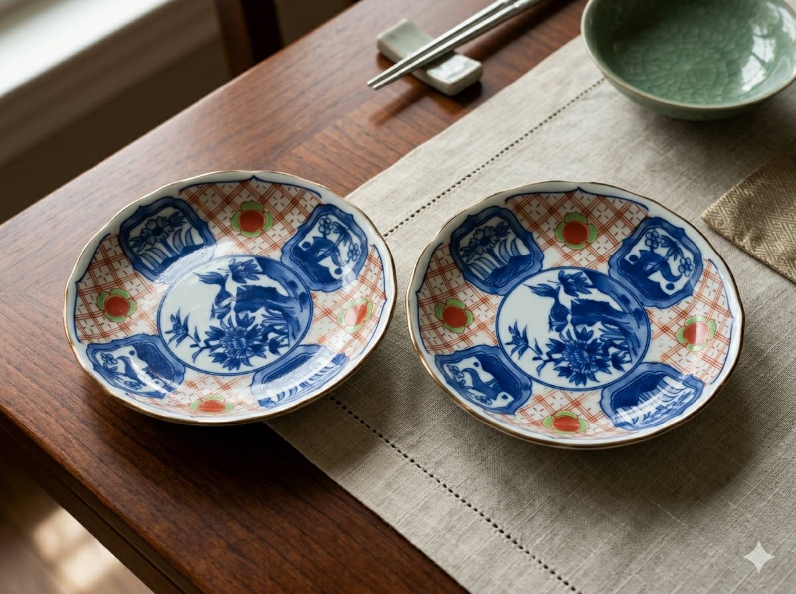 Cặp đĩa gốm sứ  xưa Arita Gensho 