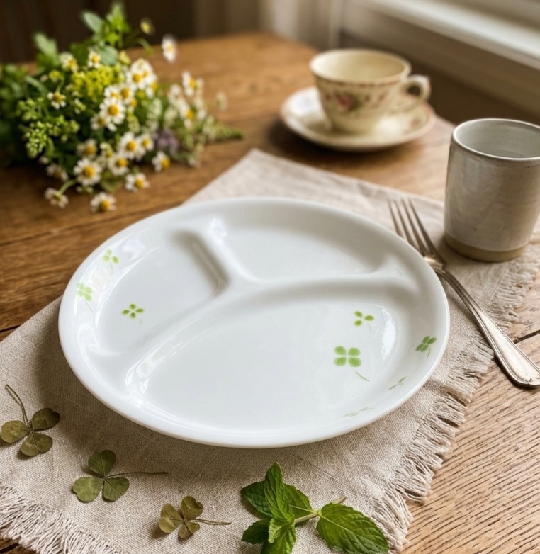 Đĩa chia thức ăn 3 ngăn họa tiết cỏ 4 lá Corelle USA