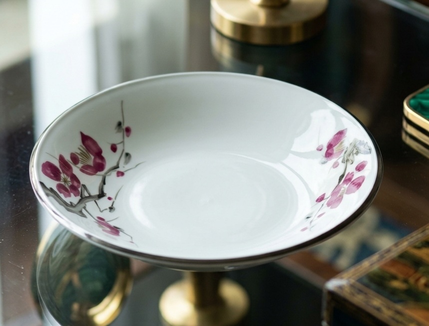 Đĩa cổ điển vẽ hoa anh đào Nhật Bản.