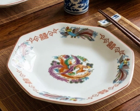Dĩa Xưa Ngũ Sắc Bát Giác họa tiết Phượng Hoàng- 5 cái
