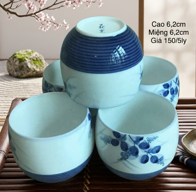 Ly Trà Nhật Vẽ Hoa Lam Xanh Cobal