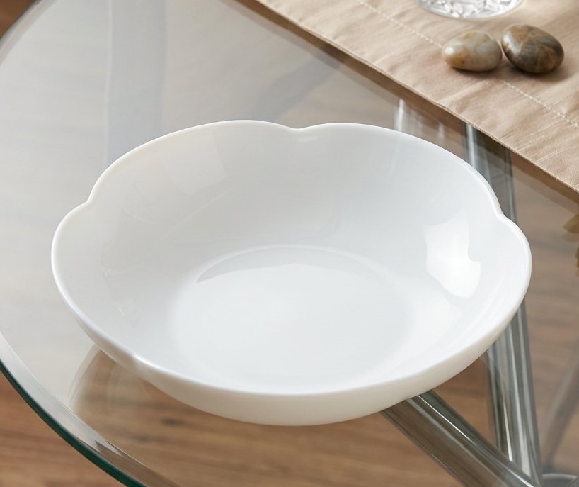 Tô/đĩa sâu lòng thủy tinh opal trắng cường lực dáng hoa