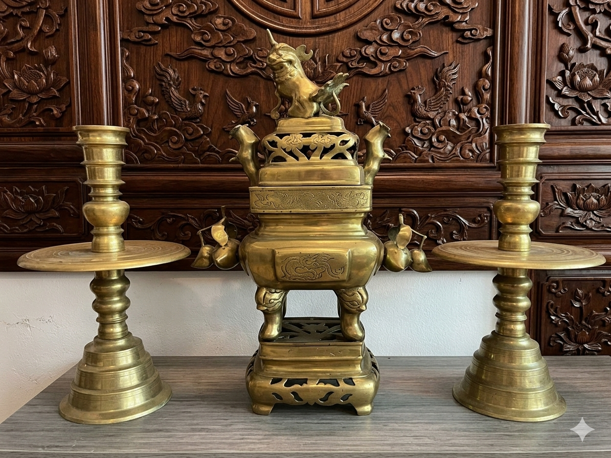 Bộ lư xưa Trái đào Nam Bộ 