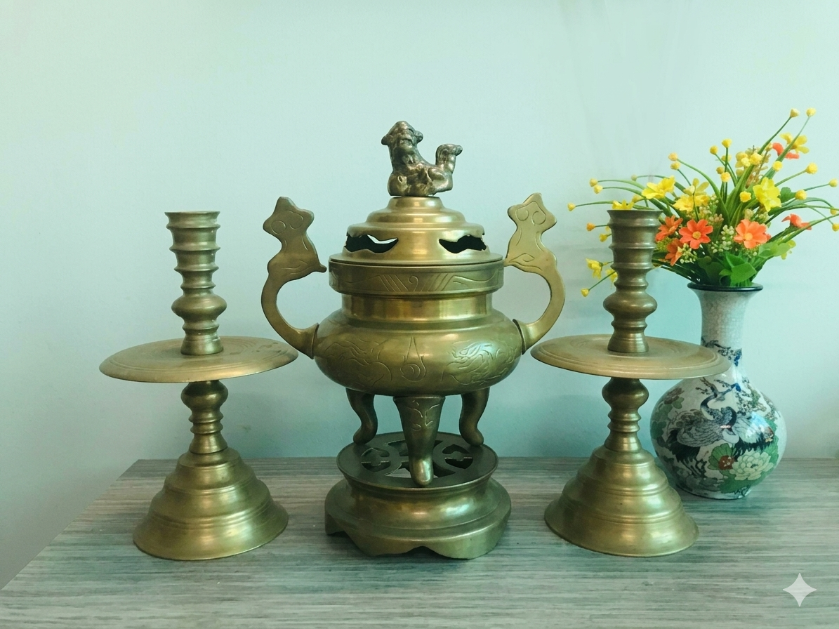 Bộ Lư Tròn Huế Xưa Đồng 
