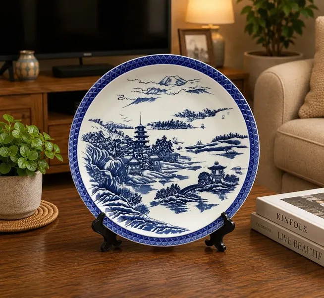 Dĩa Sứ Men Lam Phong Cảnh Sơn Thủy